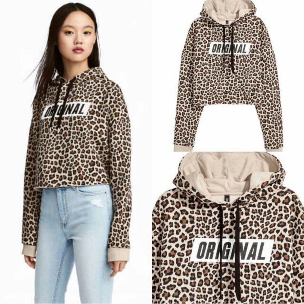 Women Leopard Print Cropped Hoody